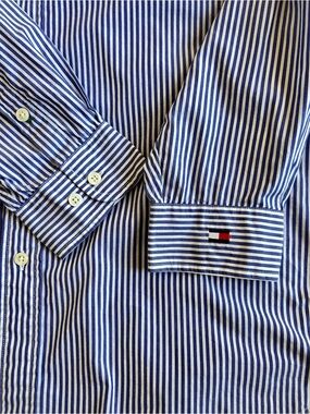 Tommy Hilfiger Golf Blue White Stripe Button Down Shirt Large